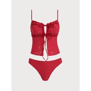 NWT Samiol Lace eyelet red tie tankini swimsuit set size Medium